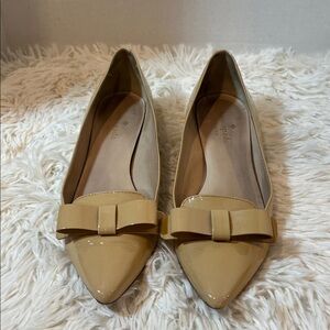 Kate Spade patent leather bow tie nude flats